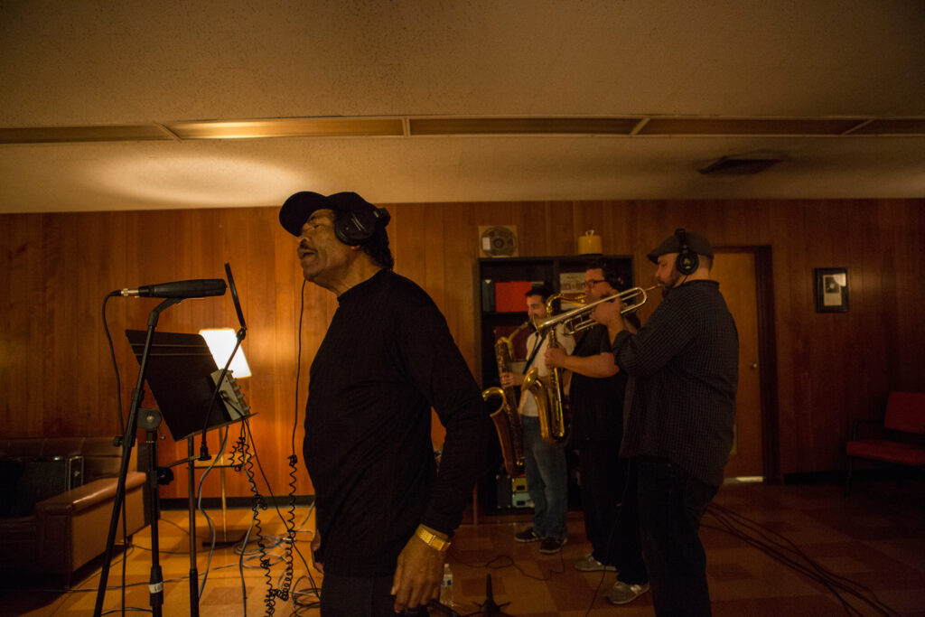 Bobby Rush performing with musicians in the Upstairs at United recording series